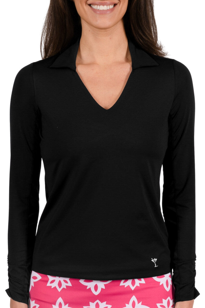 Black Long Sleeve Polo Sport Shirt