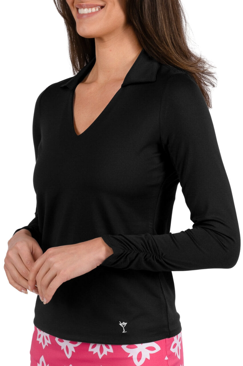 Black Long Sleeve Polo Sport Shirt