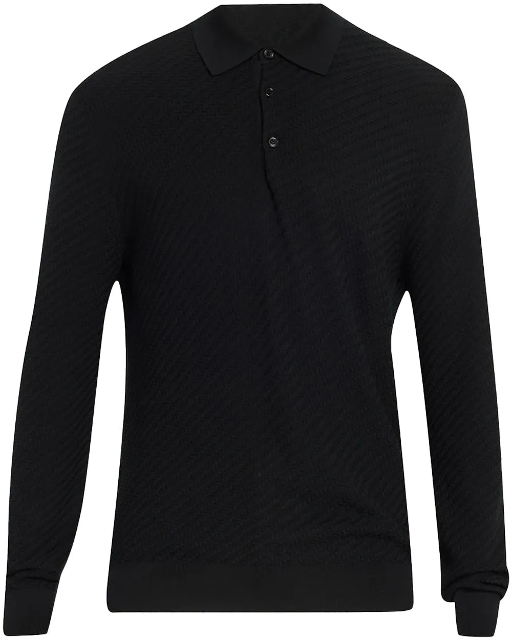 Long Sleeve Black Polo Shirt with Buttons