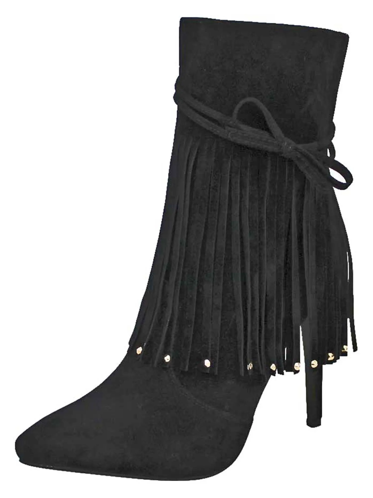 Black Fringe Bootie Pumps for Women