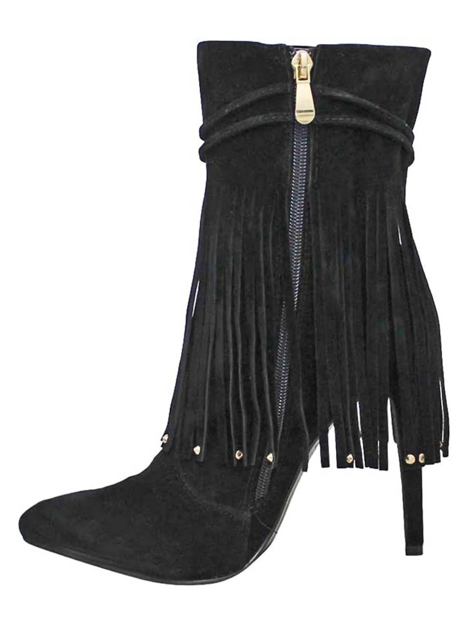 Black Fringe Bootie Pumps for Women