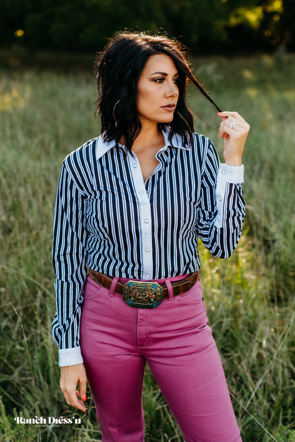 black pinstripe rodeo shirt