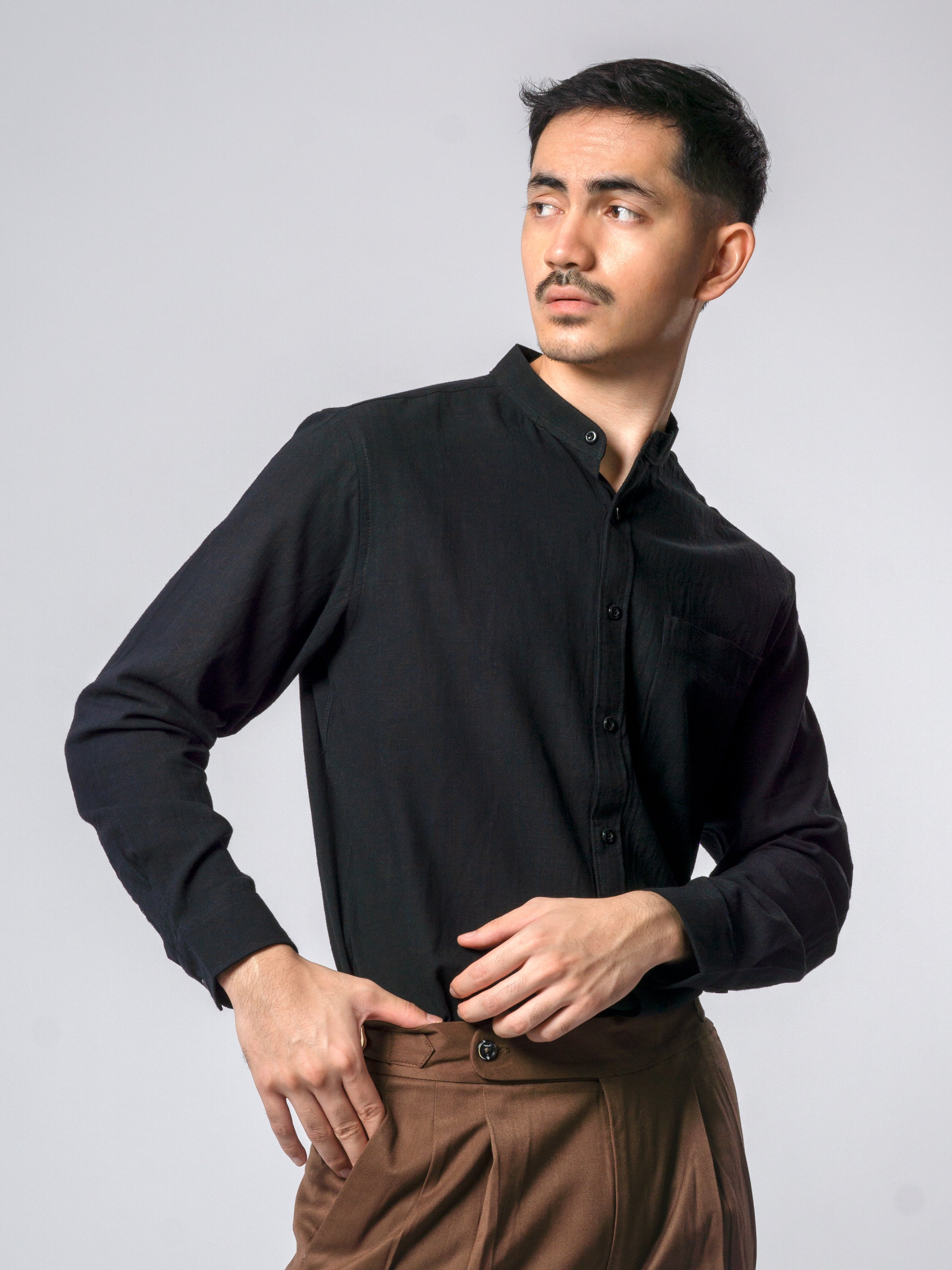 Black Stand Collar Shirt