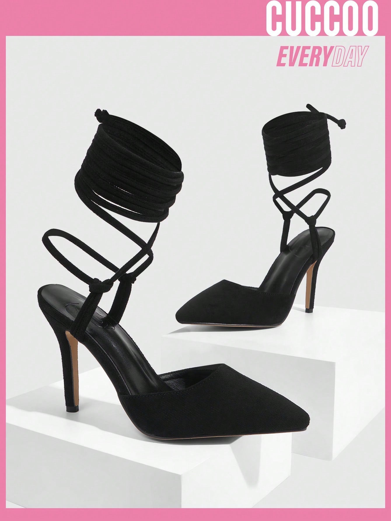 Black Strappy High Heel Pumps for Spring and Summer