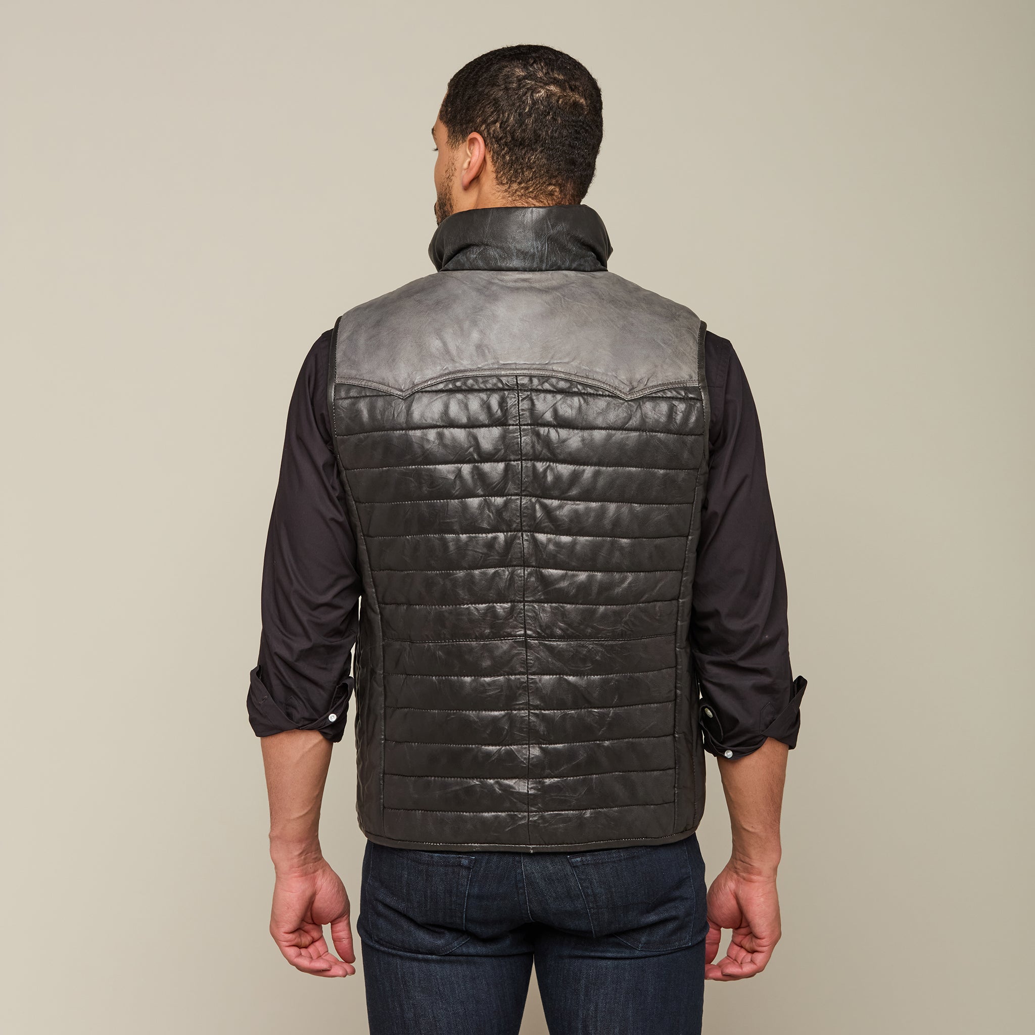 Black Western Yoke Leather Vest - Shop Now