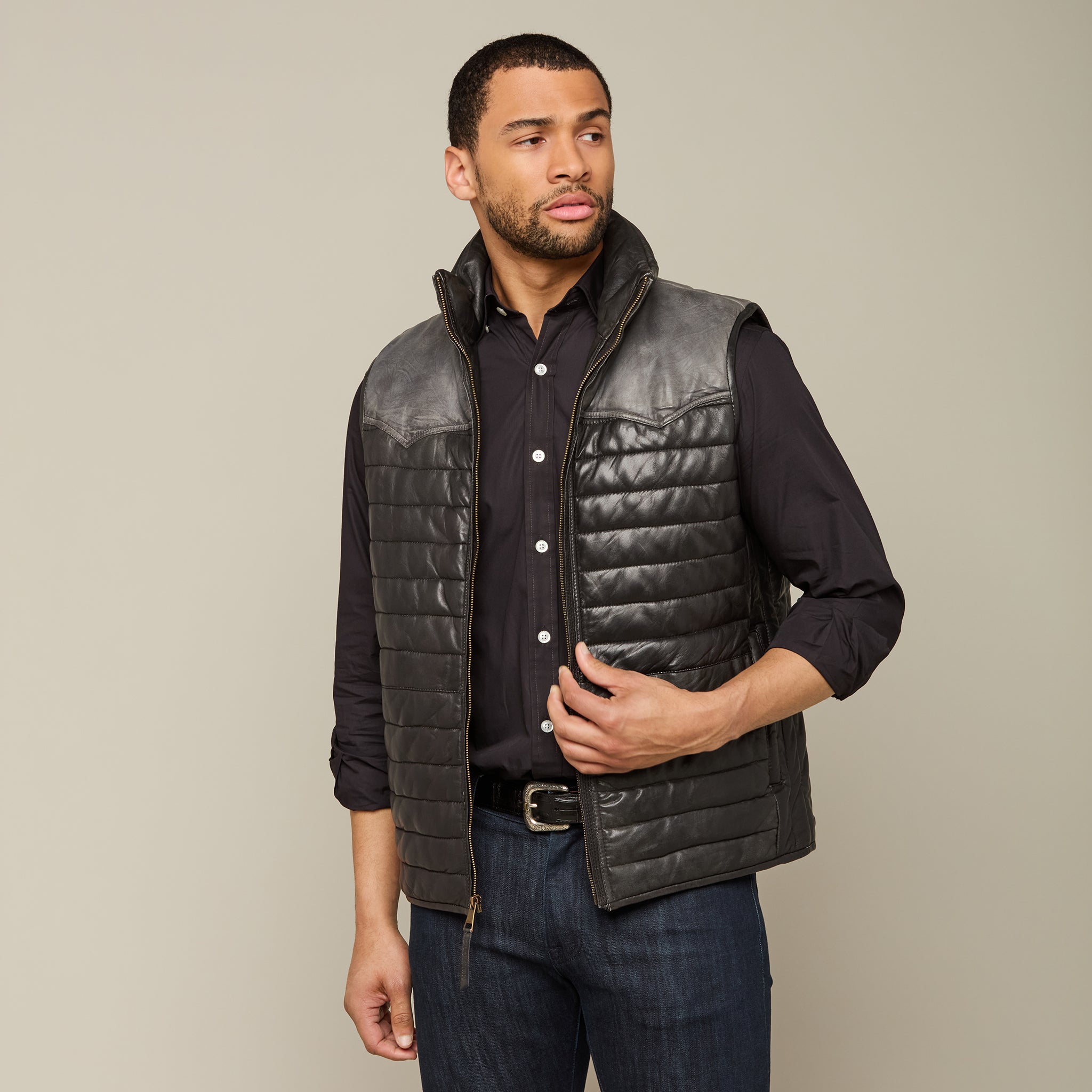 Black Western Yoke Leather Vest - Shop Now