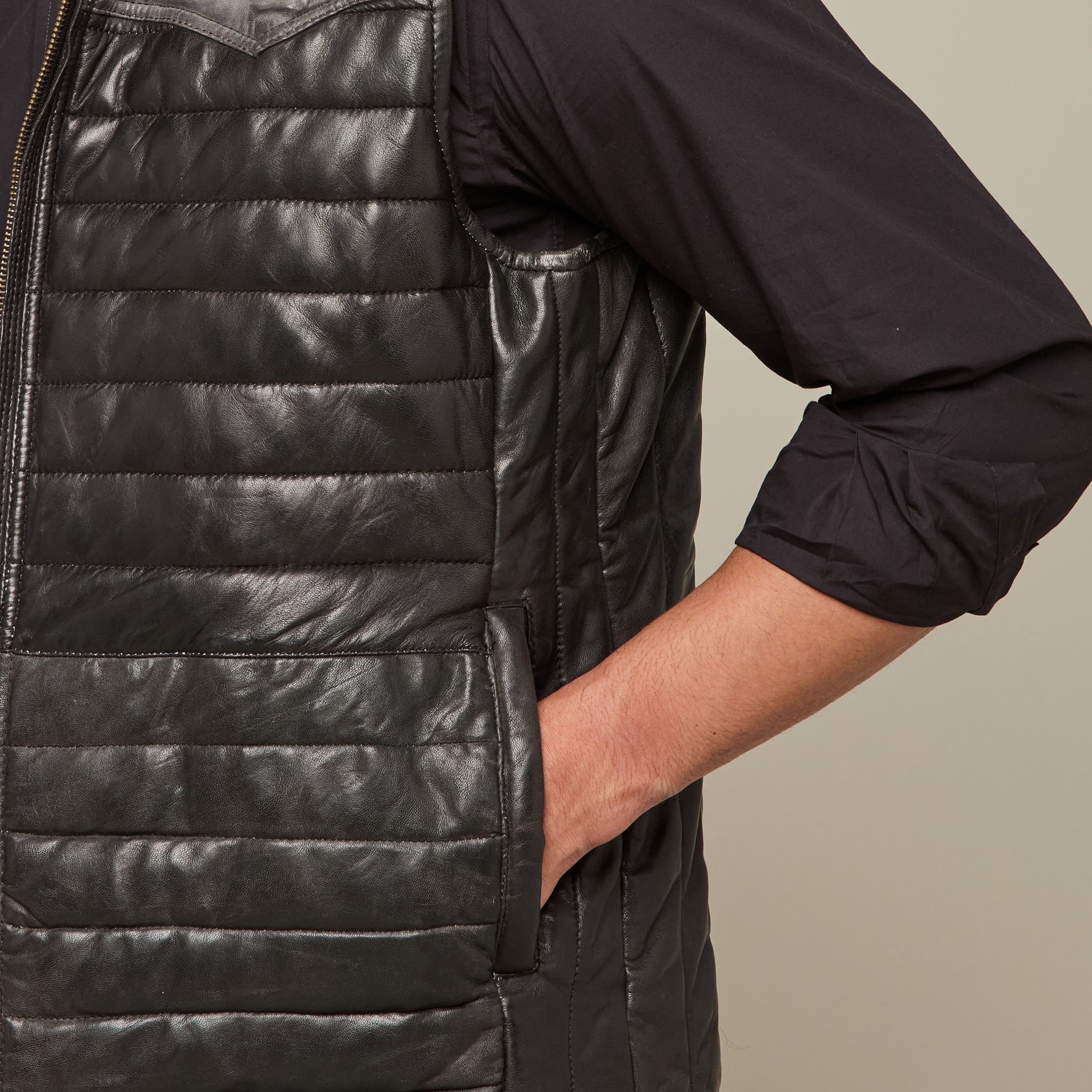 Black Western Yoke Leather Vest - Shop Now