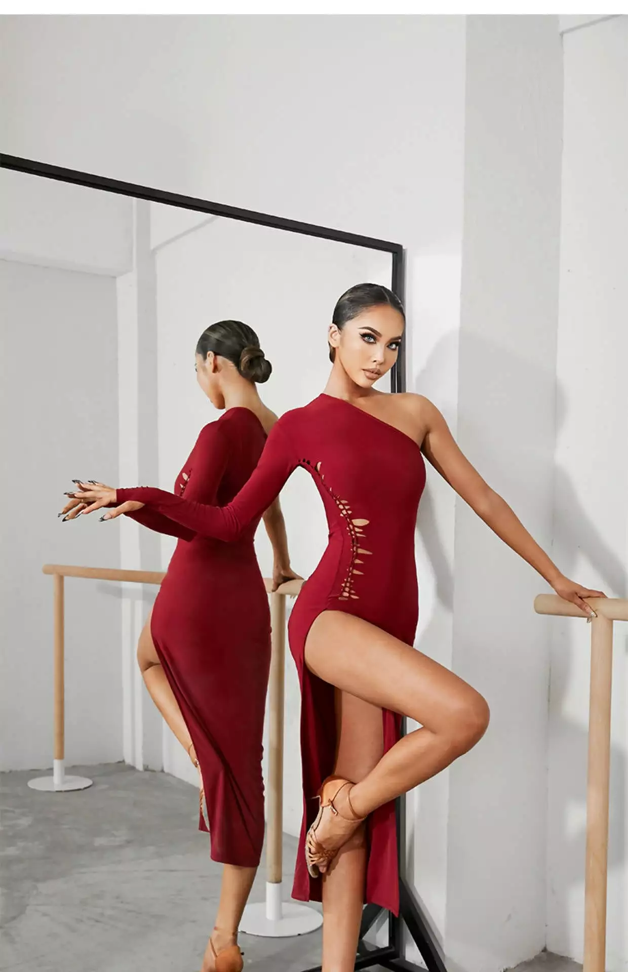 Black/Red Versatile One-Sleeve Latin Practice Dress 2253