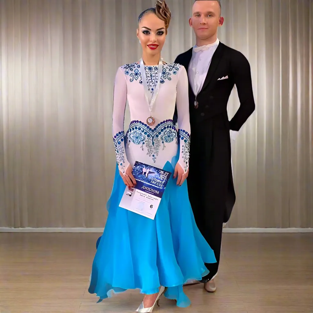 Blue and White Ballroom Gown