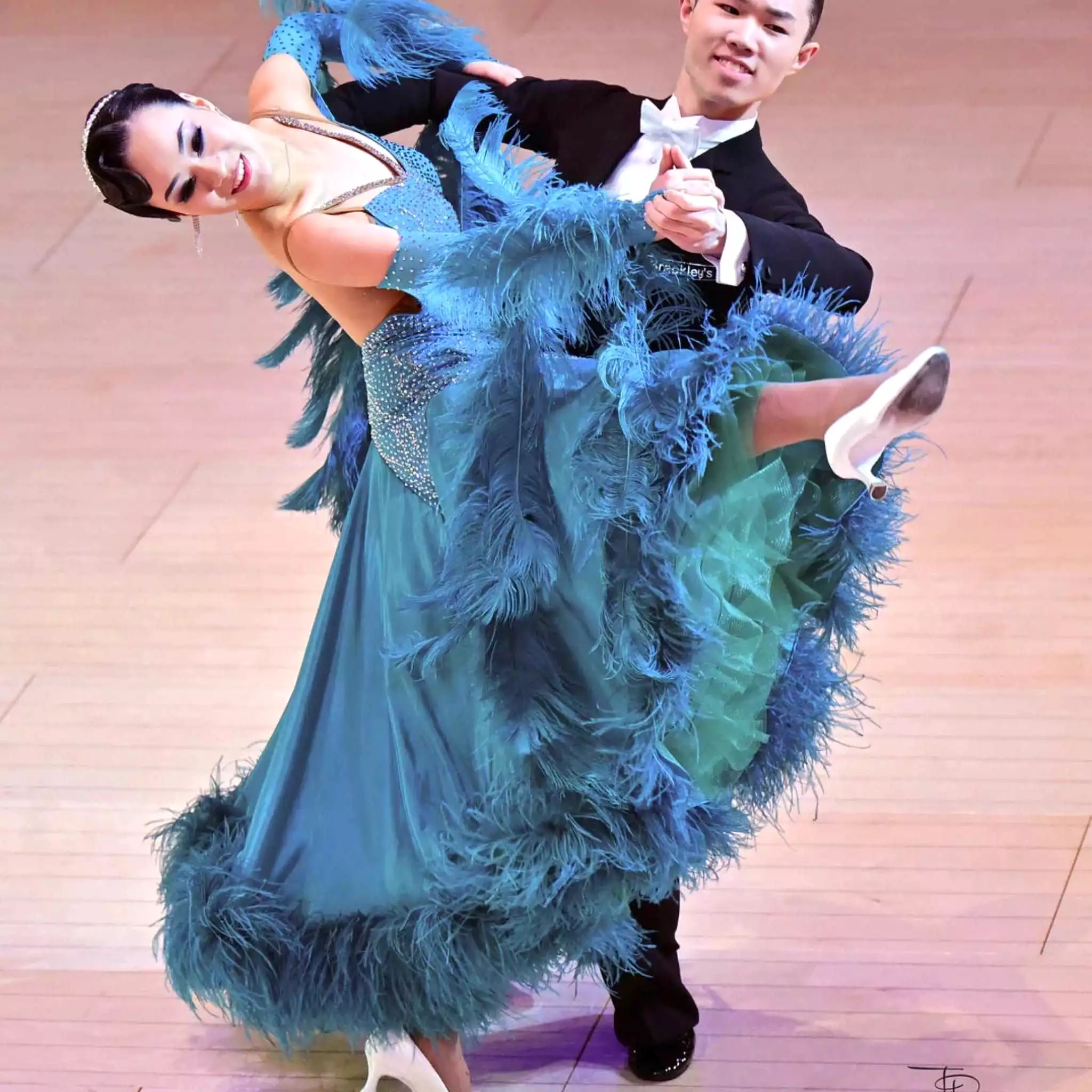 Blue Feathered Ballroom Dress