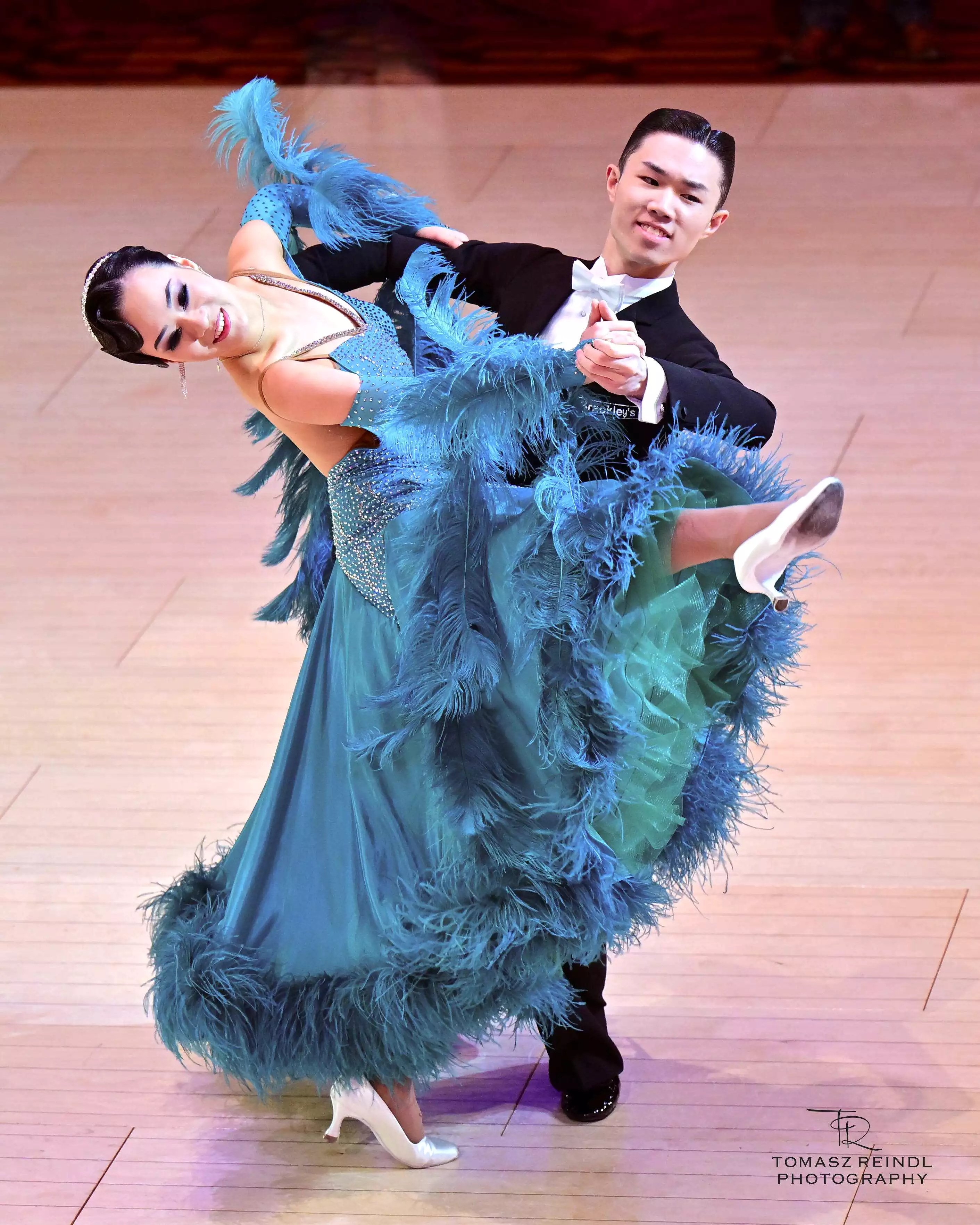 Blue Feathered Ballroom Dress