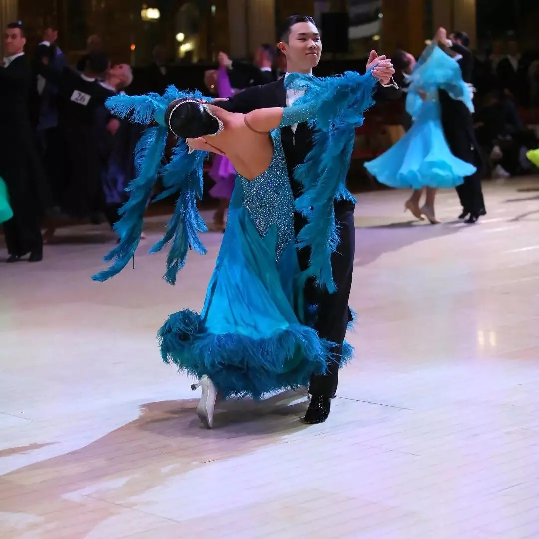 Blue Feathered Ballroom Dress