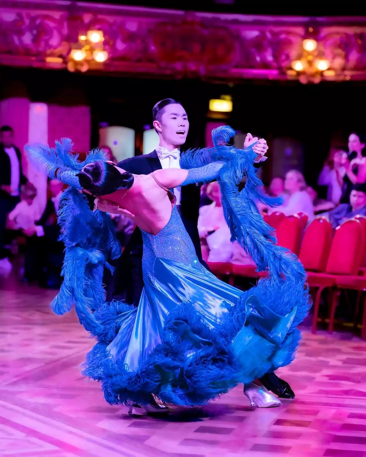 Blue Feathered Ballroom Dress