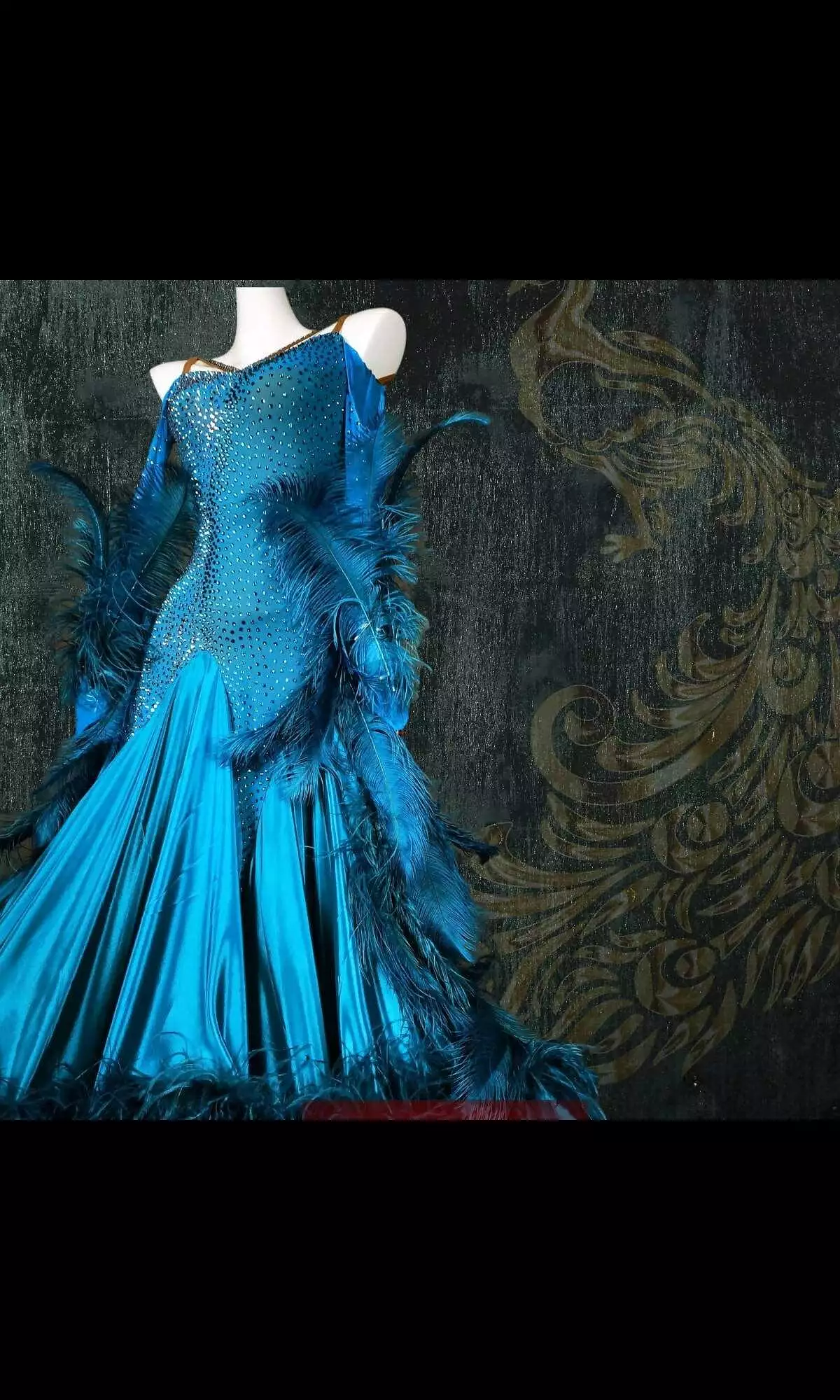 Blue Feathered Ballroom Dress