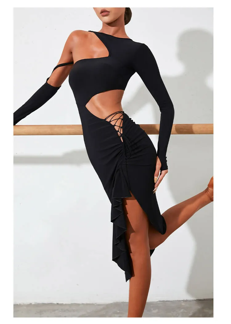 Glam Latin Dance Practice Dress for Women in Bold One-Sided Design | Style 2244