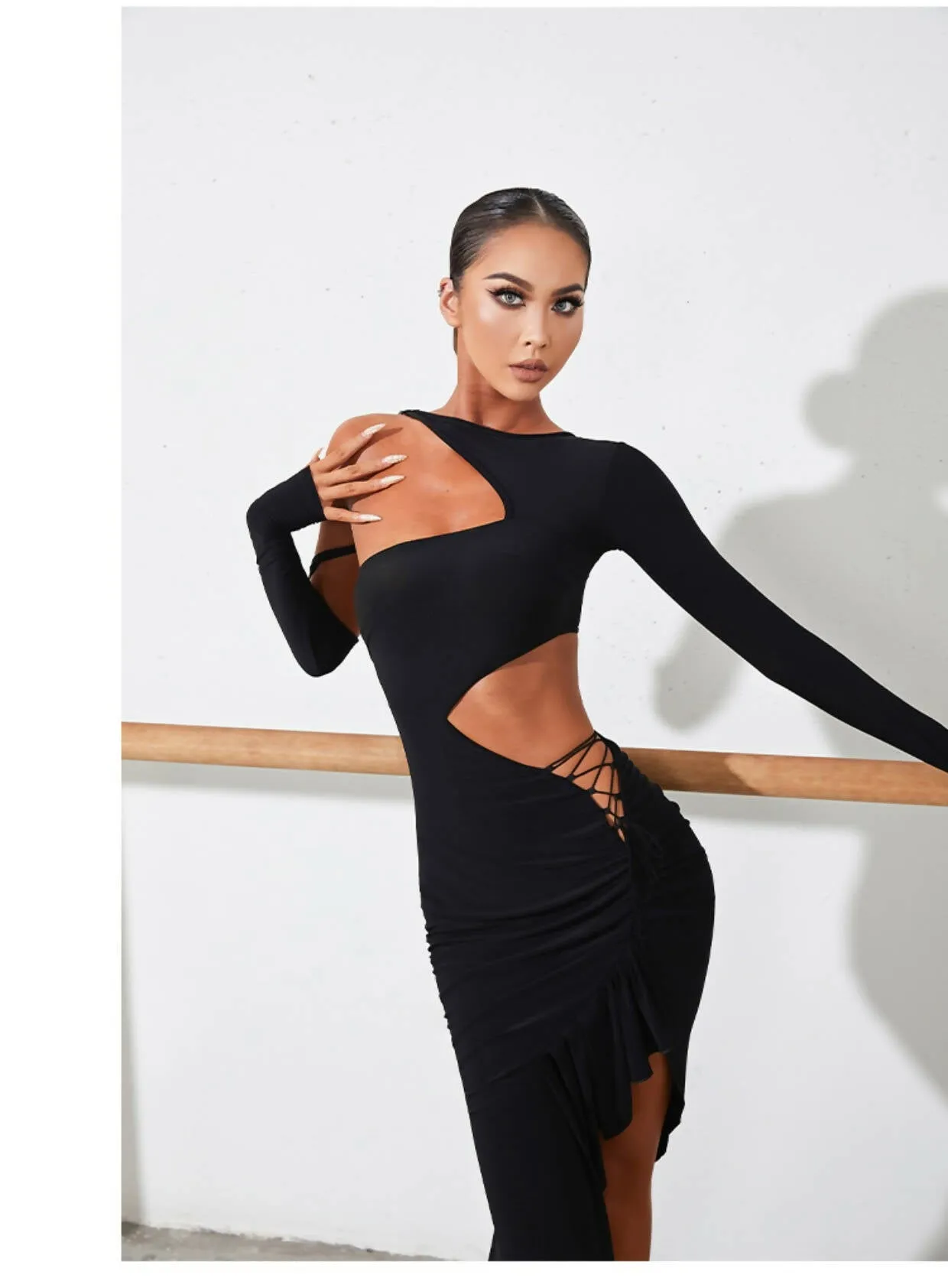 Glam Latin Dance Practice Dress for Women in Bold One-Sided Design | Style 2244