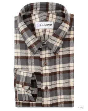 Brown Ecru Plaid Flannel Shirt