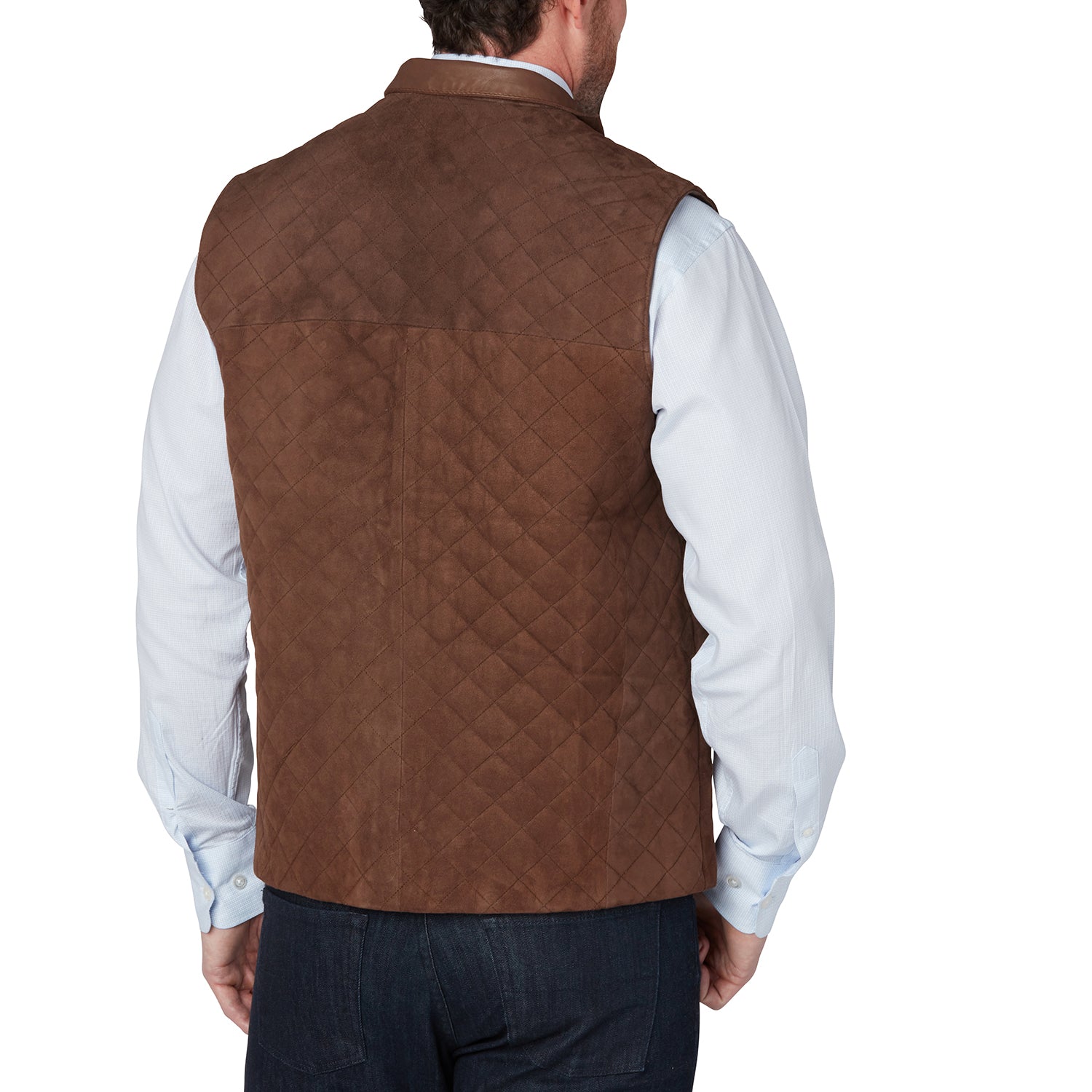 Brown quilted suede vest.