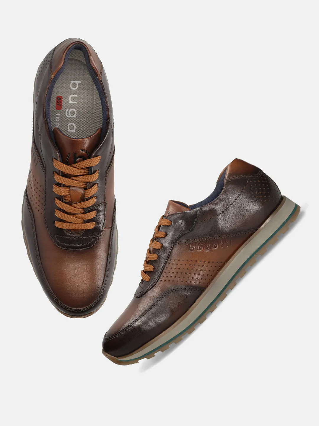 bugatti Dark Brown and Brown Premium Leather Sneakers for Men