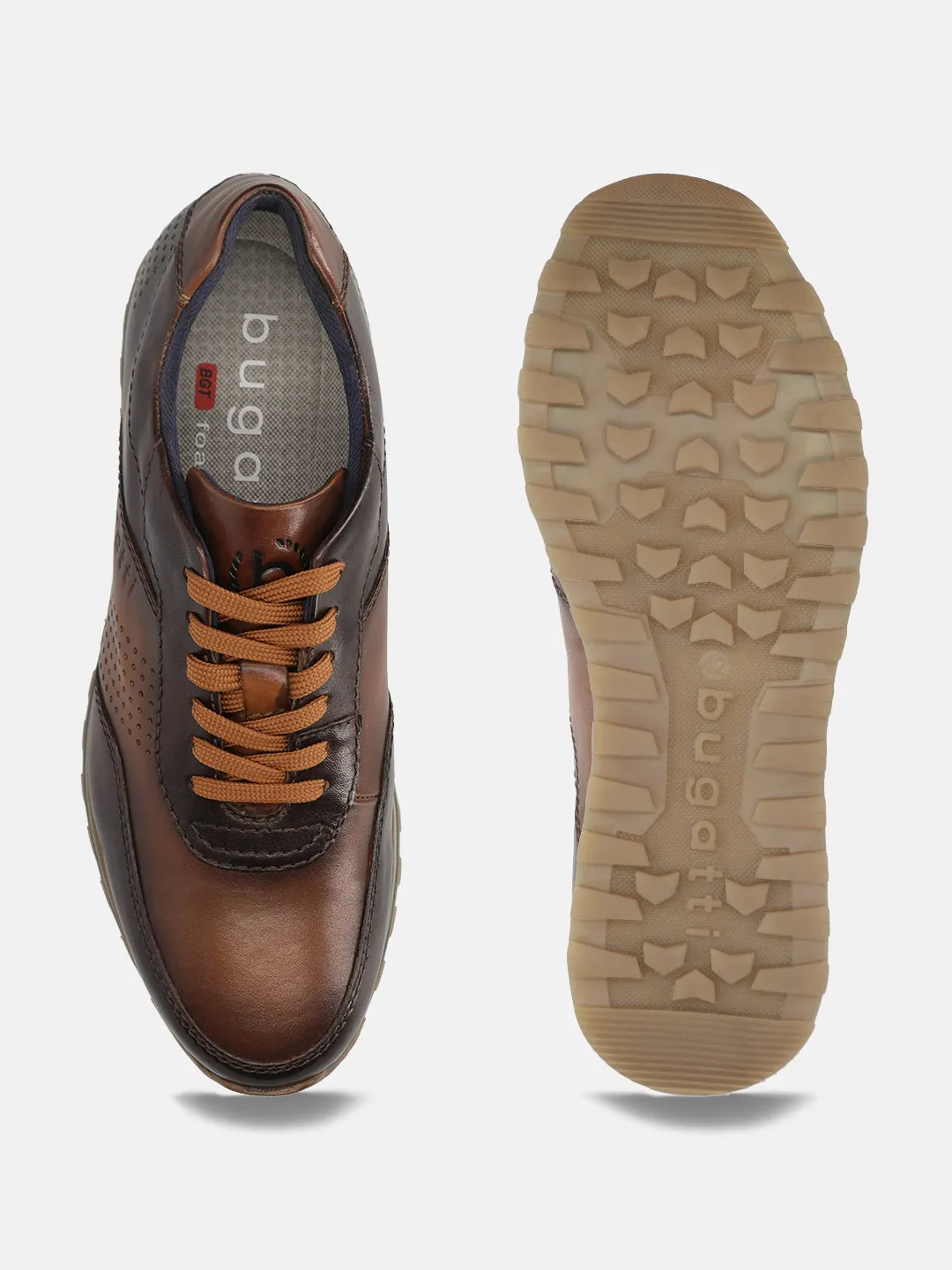 bugatti Dark Brown and Brown Premium Leather Sneakers for Men