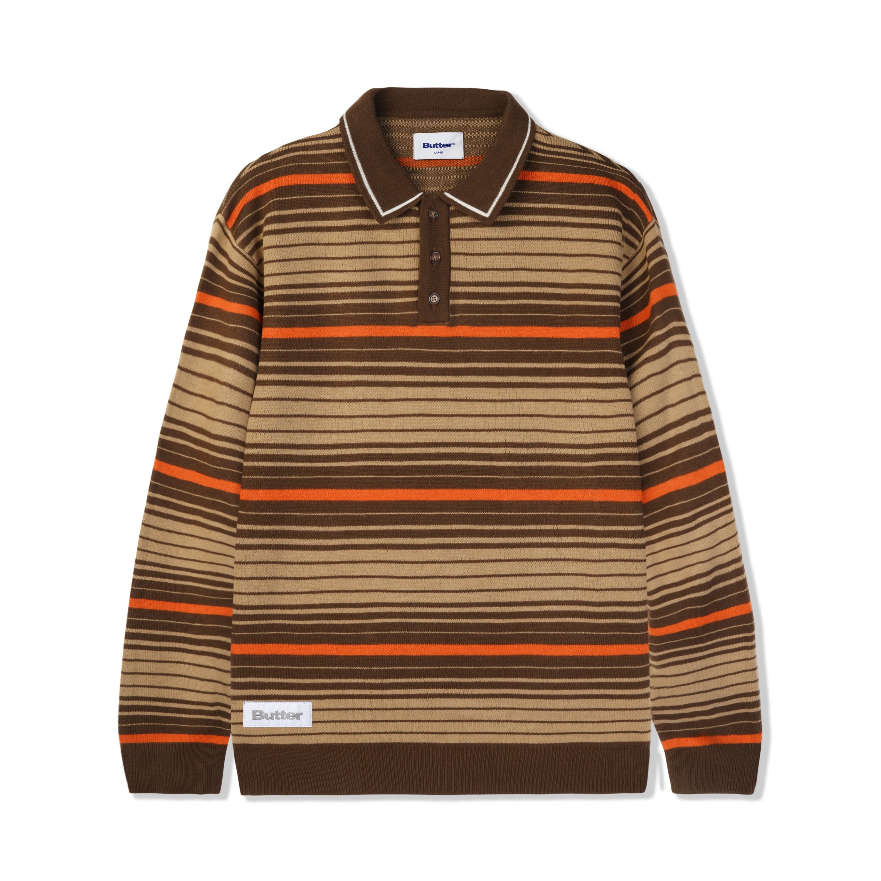 Butter Goods Striped Knit Shirt Oat Brown Orange