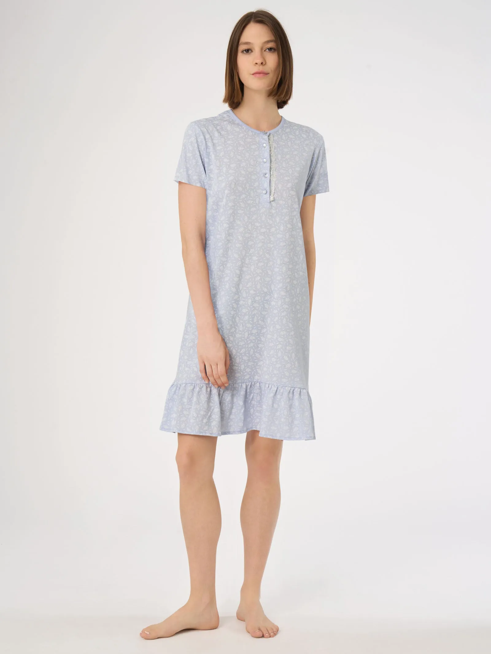 Jersey Cotton Henley Nightshirt - Jewel Fantasy