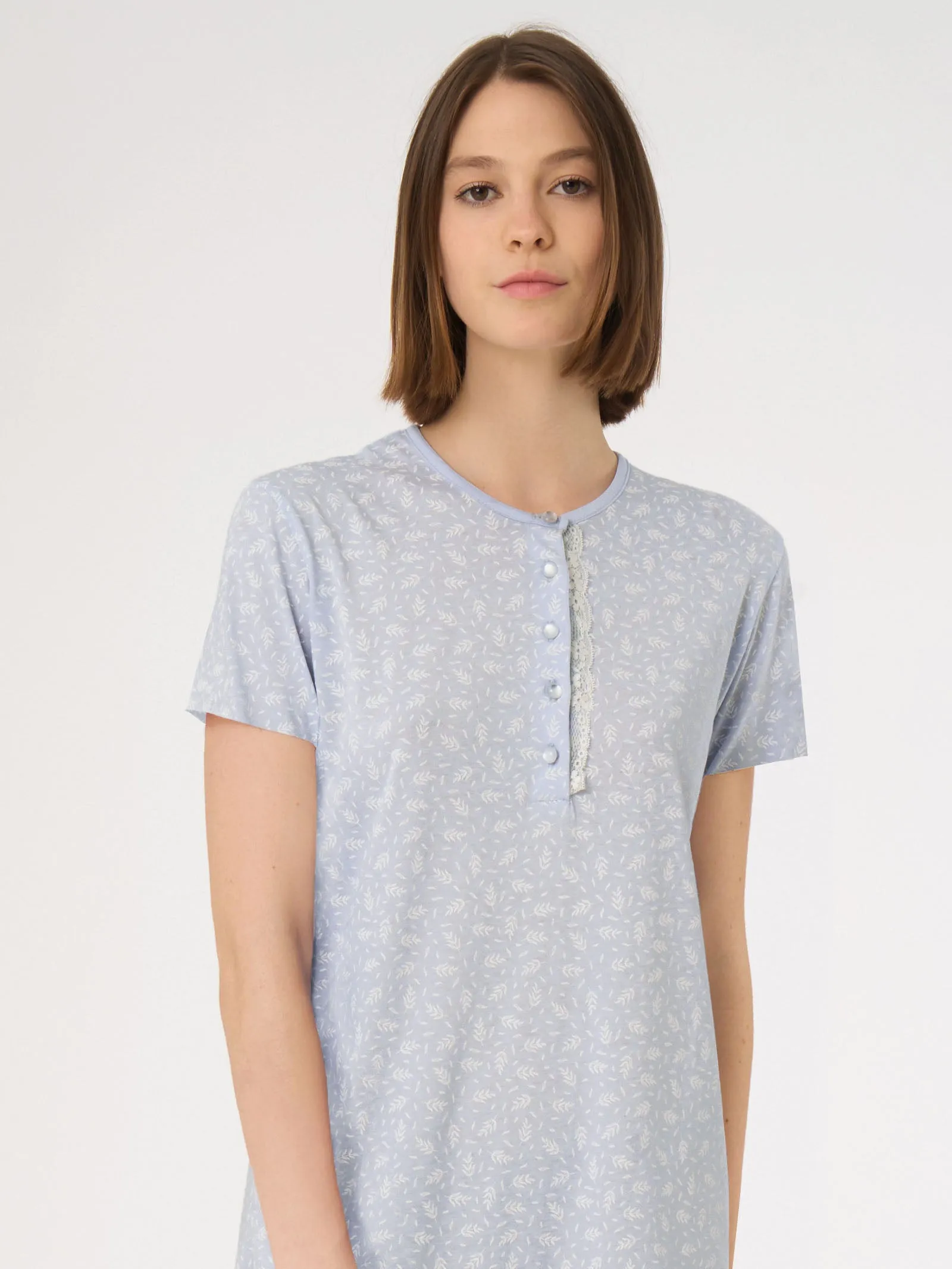 Jersey Cotton Henley Nightshirt - Jewel Fantasy