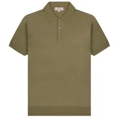 Green Canali Knit Short Sleeve Polo Shirt