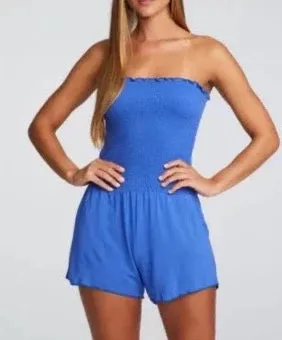 Chaser Strapless Smocked Short Romper in Cool Jersey