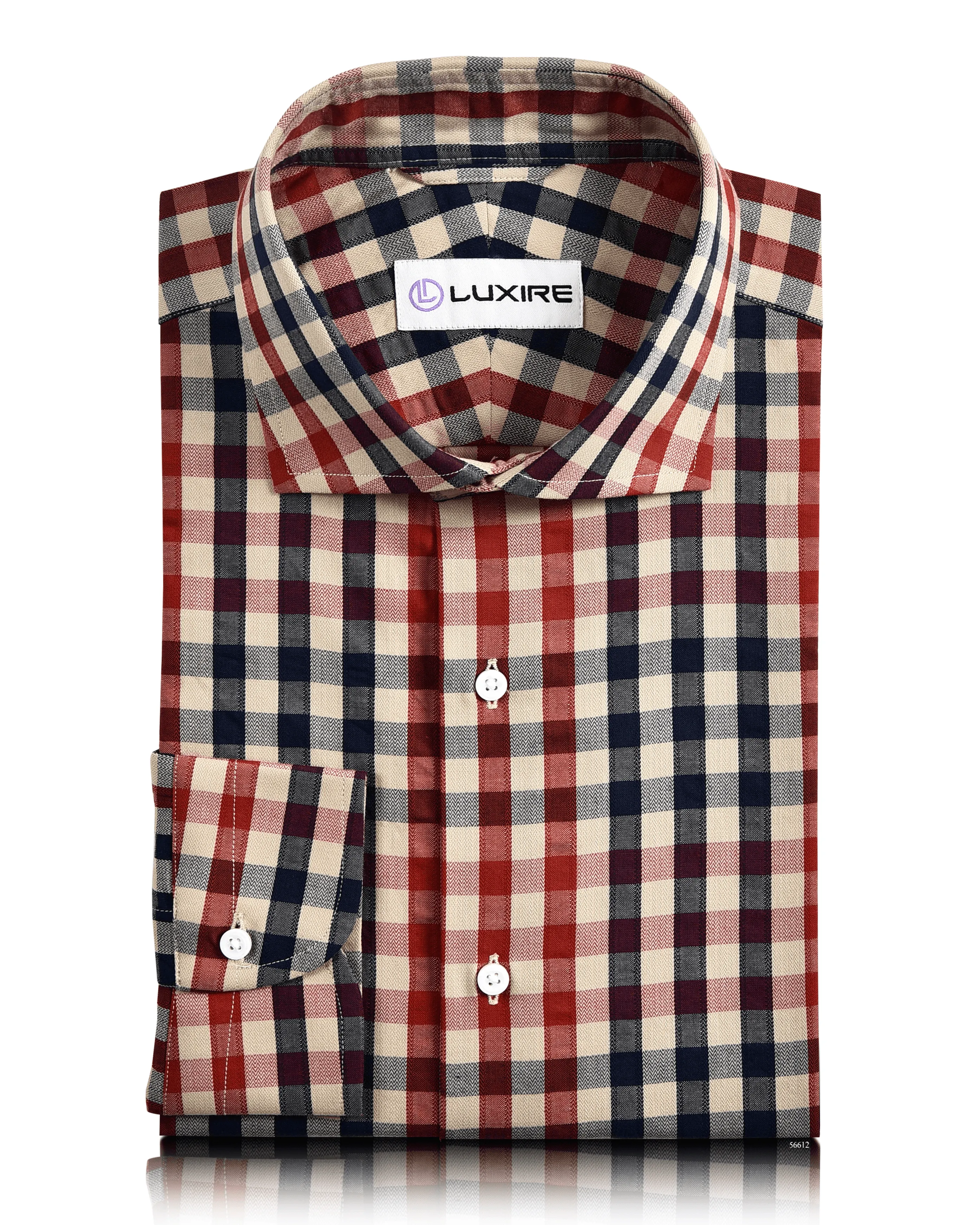 Red Navy Gingham Herringbone Shirt with Checks