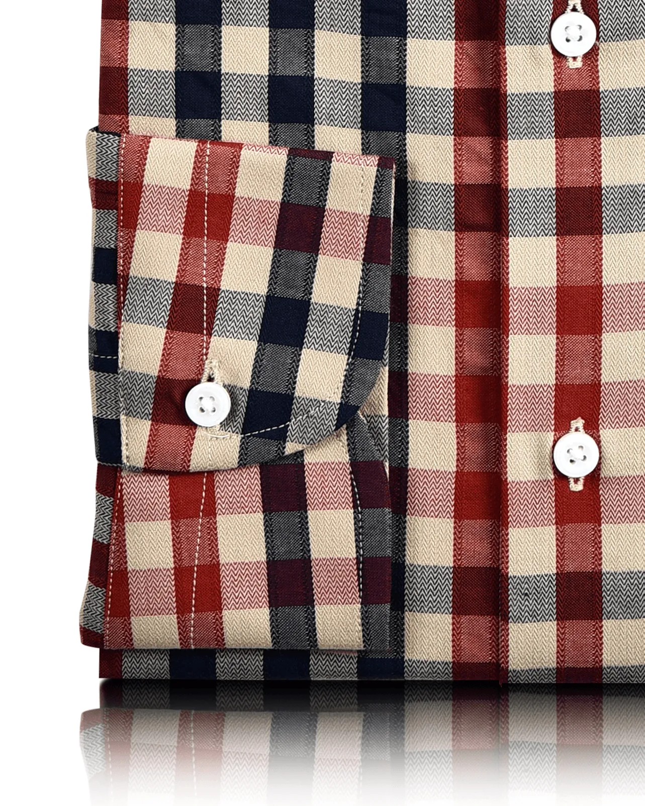 Red Navy Gingham Herringbone Shirt with Checks