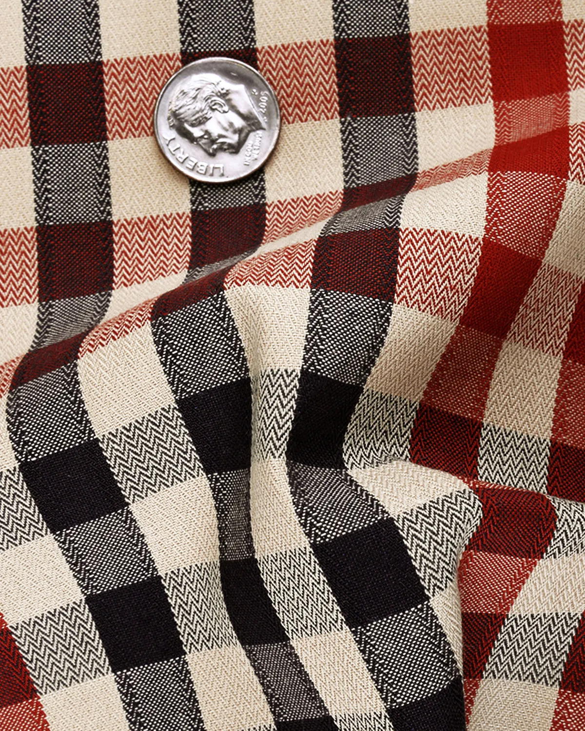 Red Navy Gingham Herringbone Shirt with Checks