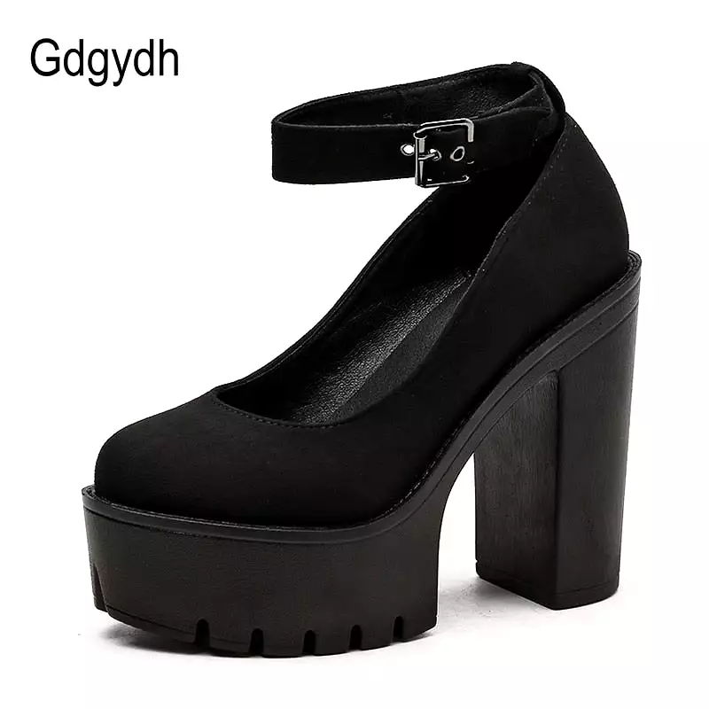 Chunky Block High Heel Platform Shoes - Ankle Strap Buckle Pumps - Gothic Punk Shoes for Model Nightclub