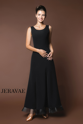 Classic Black Ballroom Practice Dress, Horsehair Details, Round Neckline, Optional Bolero - PRA 620 in Stock