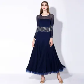 Navy Blue Lace Ballroom Practice Dance Dress.