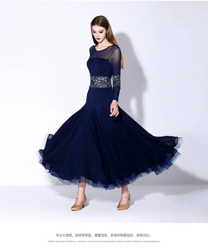 Navy Blue Lace Ballroom Practice Dance Dress.