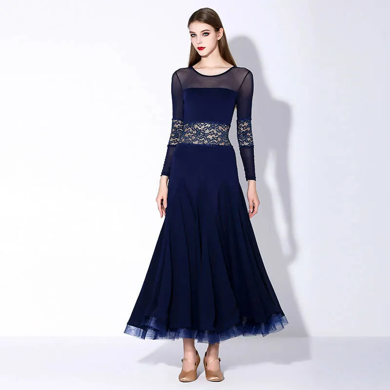 Navy Blue Lace Ballroom Practice Dance Dress.