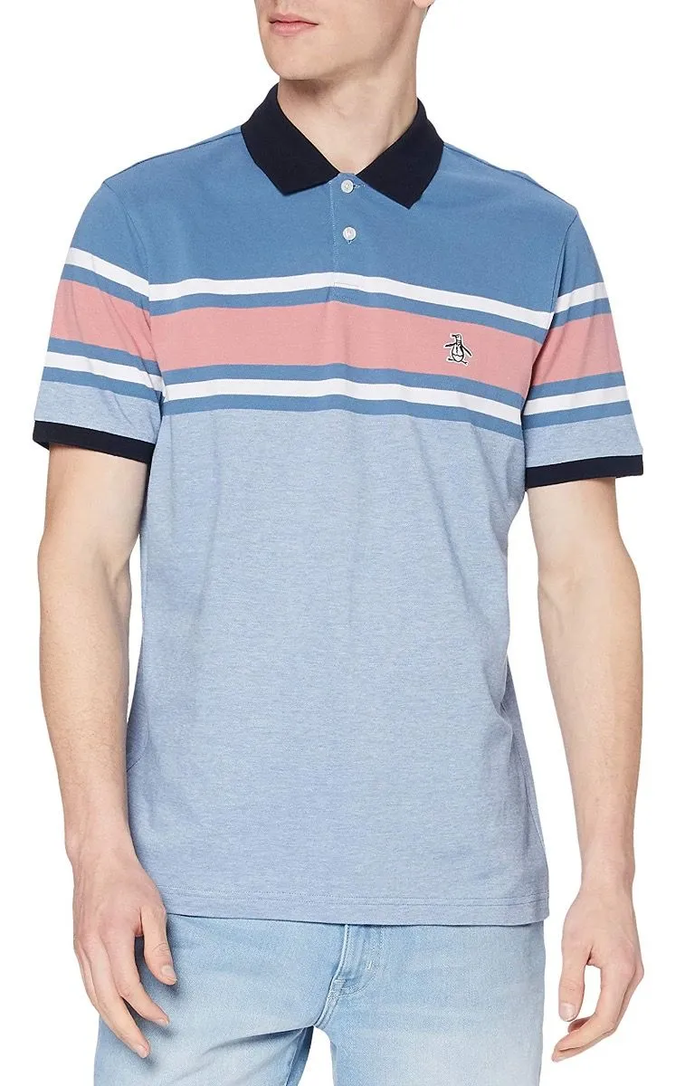 Copen Blue Chest Stripe Short Sleeve Polo Shirt by Original Penguin