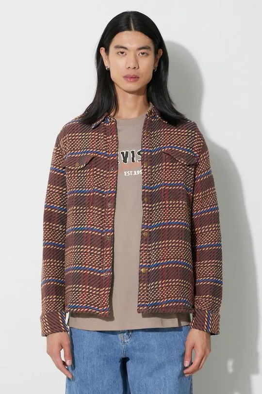 Corridor Corded Plaid Shirt Jacket in Brown