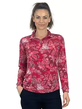 Corsican Long Sleeve Polo with Hidden Flower Pattern