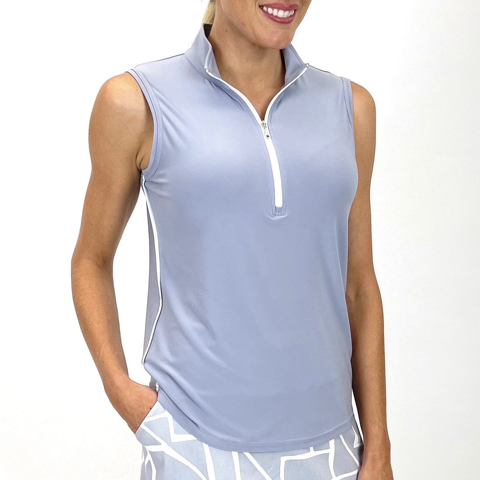 Corsican Polo Top Sleeveless - Dove Grey - GZW