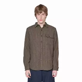 Custom Fit Suede-Patch Plaid Wool Shirt 6184 in Brown and Loden Multi