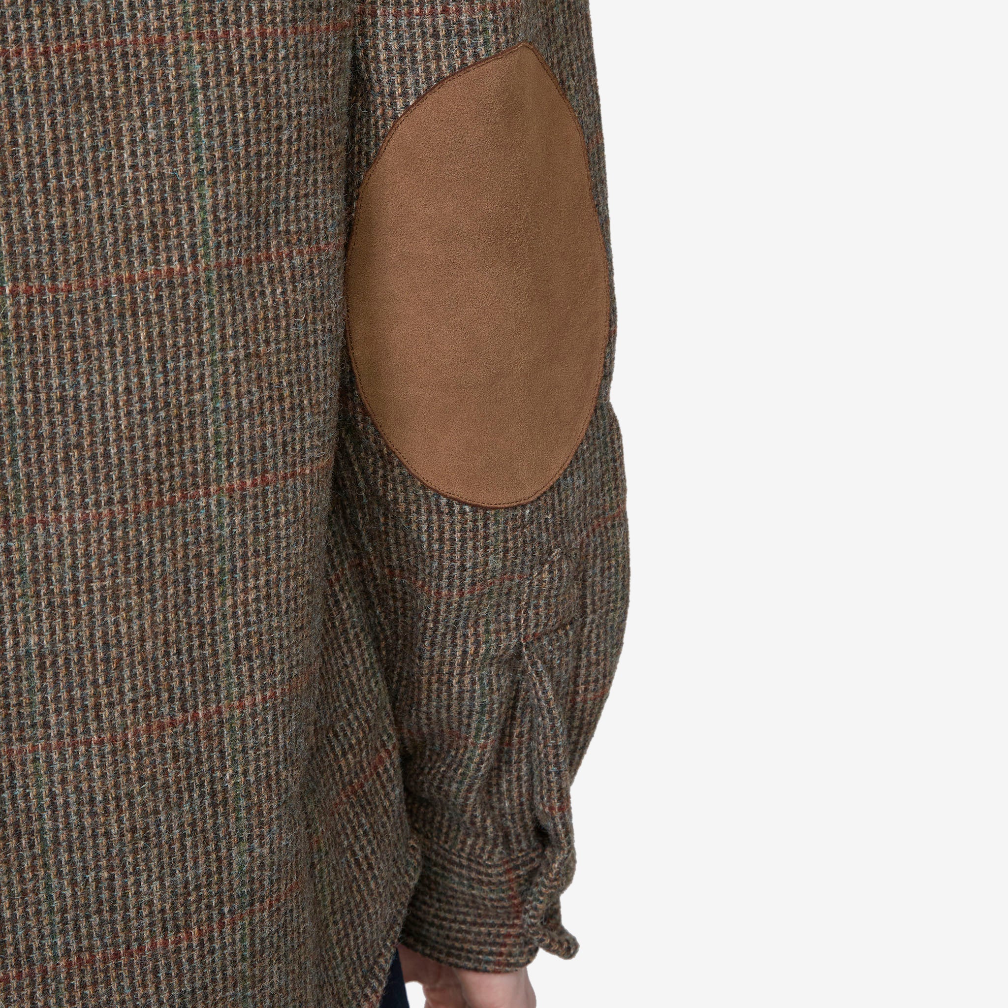 Custom Fit Suede-Patch Plaid Wool Shirt 6184 in Brown and Loden Multi