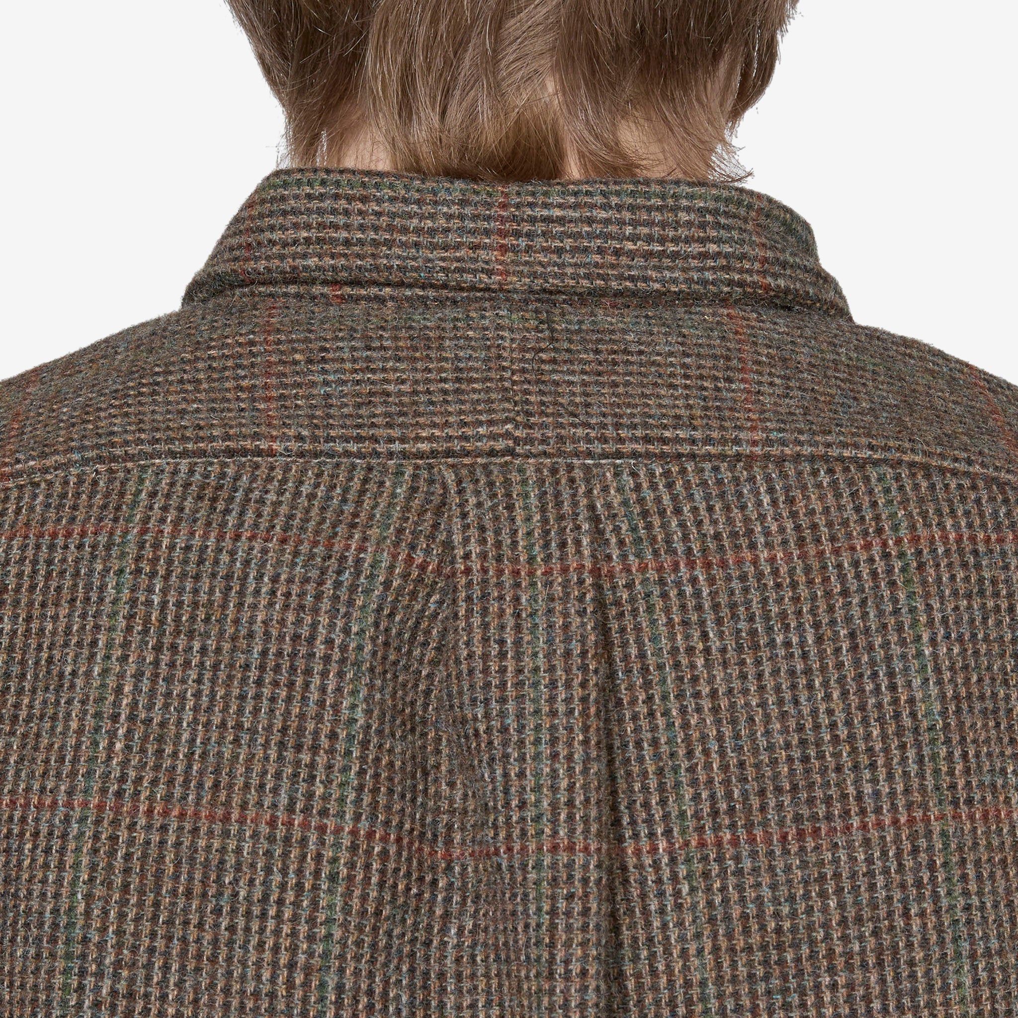 Custom Fit Suede-Patch Plaid Wool Shirt 6184 in Brown and Loden Multi