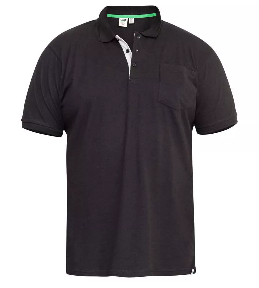 Big Mens Black Combed Pique Polo Shirt With Pocket (GRANT BLACK)