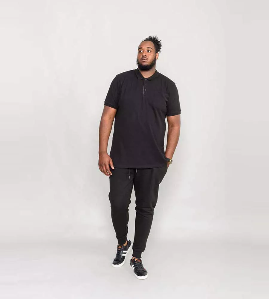 Big Mens Black Combed Pique Polo Shirt With Pocket (GRANT BLACK)