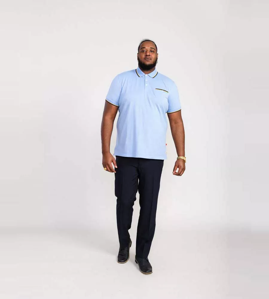 Blue Polo Shirt With Jacquard Collar and Cuffs for Big Men (TALBOT)