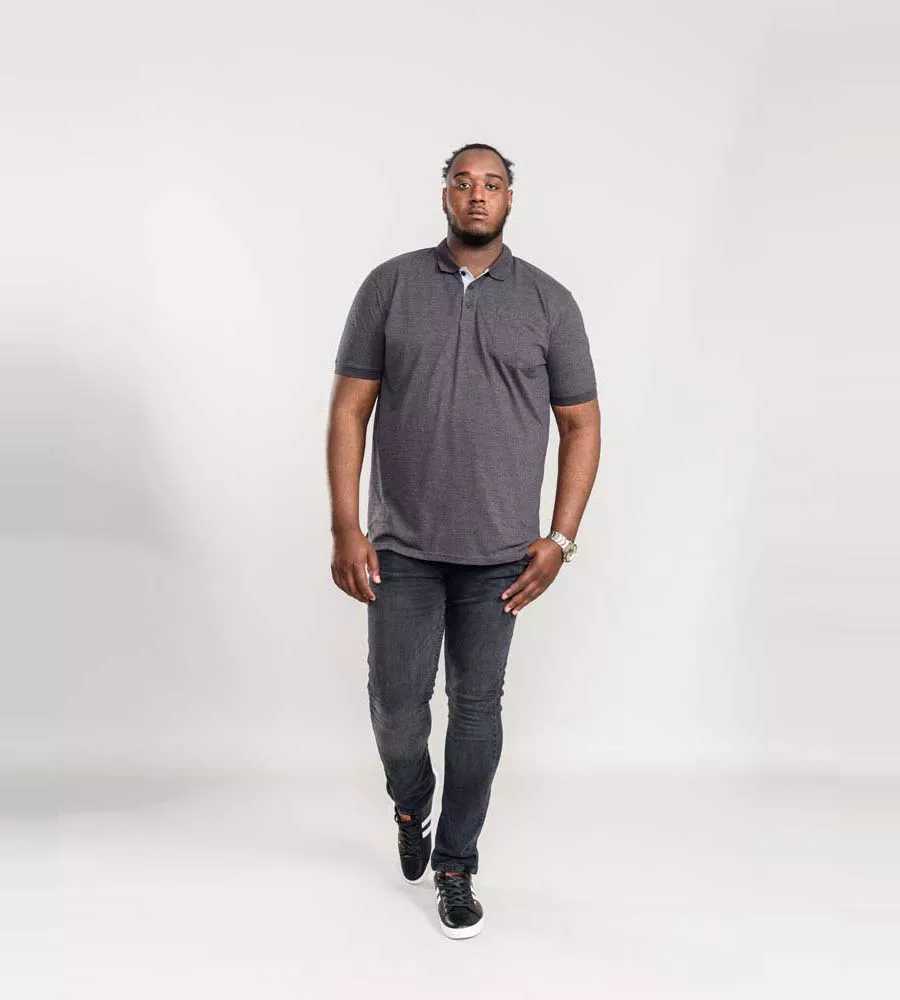 Big Mens Charcoal Combed Pique Polo Shirt With Pocket (GRANT CHARCOAL)