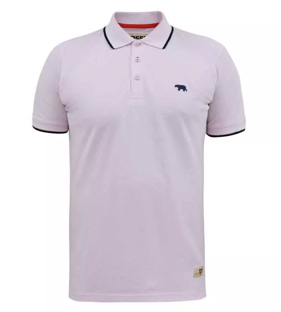 D555 Big Men's Pink Polo Shirt with Colour Rib Tipping (HAMFORD 2)