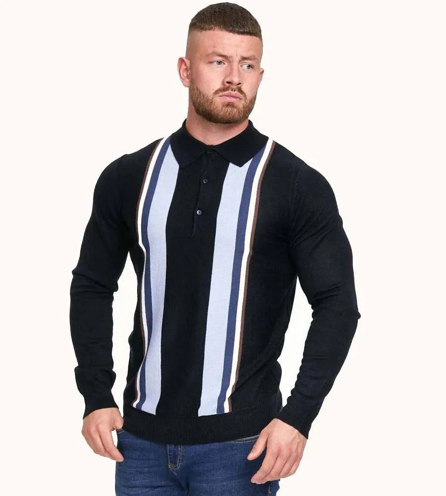 D555 Men's Long Sleeve Knitted Polo Shirt With Stripes (DARLEY)